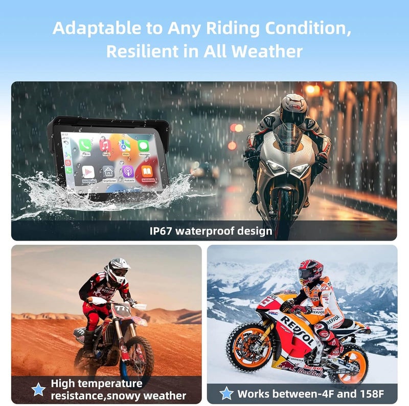 MITNOTY 7 Inch Wireless Motorcycle CarPlay &Android Auto, Waterproof Smart GPS Navigation System, Portable Moto Car Play Screen with Dual Bluetooth, Voice Control, Navigation, Siri/G-Assist, Anti-Glare - Image 4